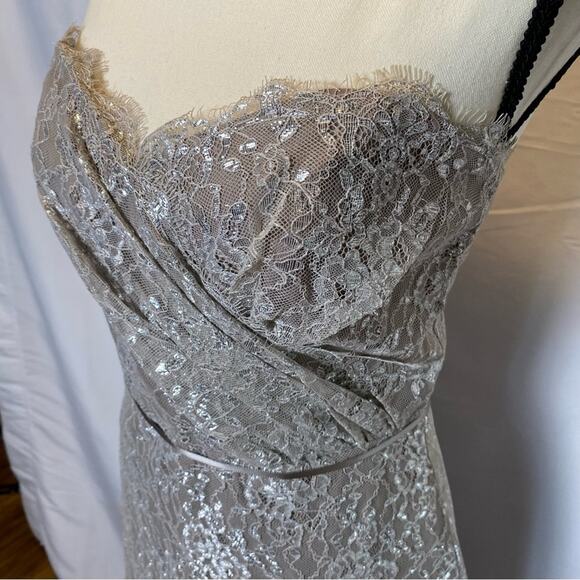 Alvina Valenta Maids Beige Silver Lace Overlay Strapless Dress Size 10 Womens - Picture 3 of 11